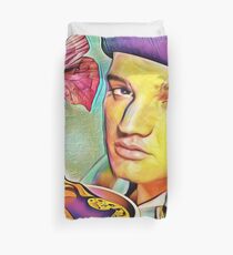 Inspirational cup of coffee with Elvis in a beanie Duvet Cover