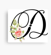 Floral Monogram Fancy Script Letter D Canvas Print