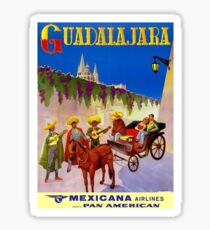 MEXICANA AIRLINES : Vintage Fly to Guadalajara Advertising Print Sticker