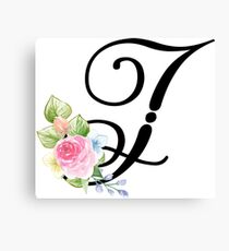 Floral Monogram Fancy Script Letter I Canvas Print