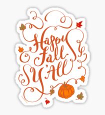 Happy Fall Y'All Pumpkin Vines Hand Lettering Design Sticker