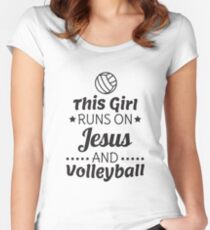 Volleyball Shirt, Girls Volleyball Gift, Runs on Jesus Women's Fitted Scoop T-Shirt