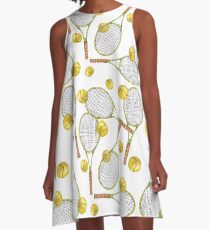 pattern with tennis rackets with tennis balls. color pencil A-Line Dress