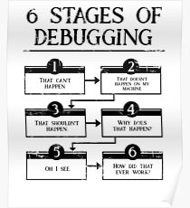 6 Stages Of Debugging Computer Programming Poster