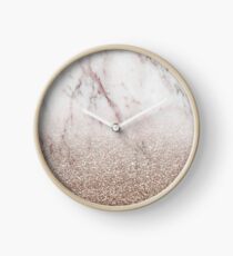 Glitter ombre - pink marble & rose gold glitter Clock