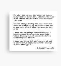 For what it's worth - F Scott Fitzgerald quote Metal Print