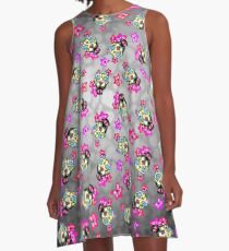Slobbering Pit Bull - Day of the Dead Sugar Skull Pitbull Dog A-Line Dress