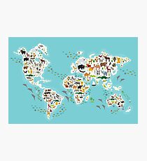 Cartoon animal world map for children Photographic Print