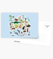 Australian animal map and ocean Postcards