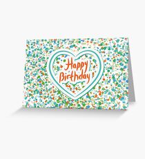 Tarjeta de felicitación Tarjeta del feliz cumpleaños Corazón y confeti