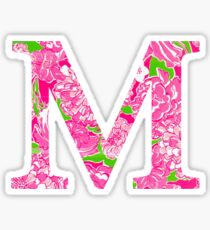 The Letter M- Preppy Pink Rose and Flower Design Sticker Sticker