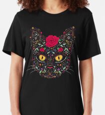 Day of the Dead Kitty Cat Sugar Skull Slim Fit T-Shirt
