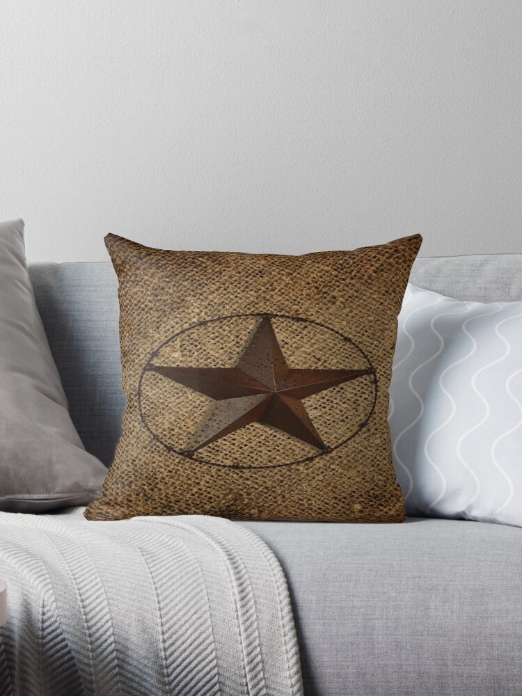 Rustic Western Country Burlap Texas Lone Star Throw Pillow By