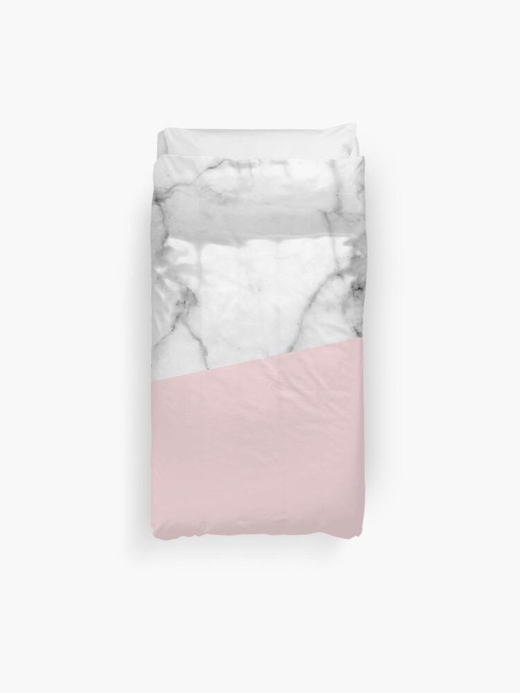 Real White Marble Half Powder Blush Pink Duvet Cover By 5mmpaper