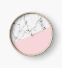 Real White Marble Half Powder Blush Pink Clock