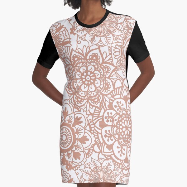 Rose Gold Mandala Pattern Graphic T-Shirt Dress