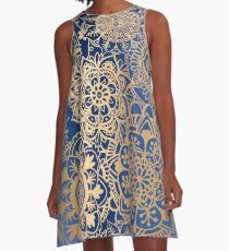 Blue and Gold Mandala Pattern A-Line Dress