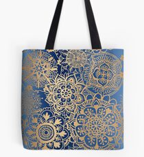 Blue and Gold Mandala Pattern Tote Bag