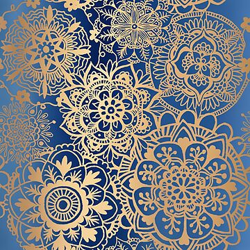 Artwork thumbnail, Blue and Gold Mandala Pattern by julieerindesign