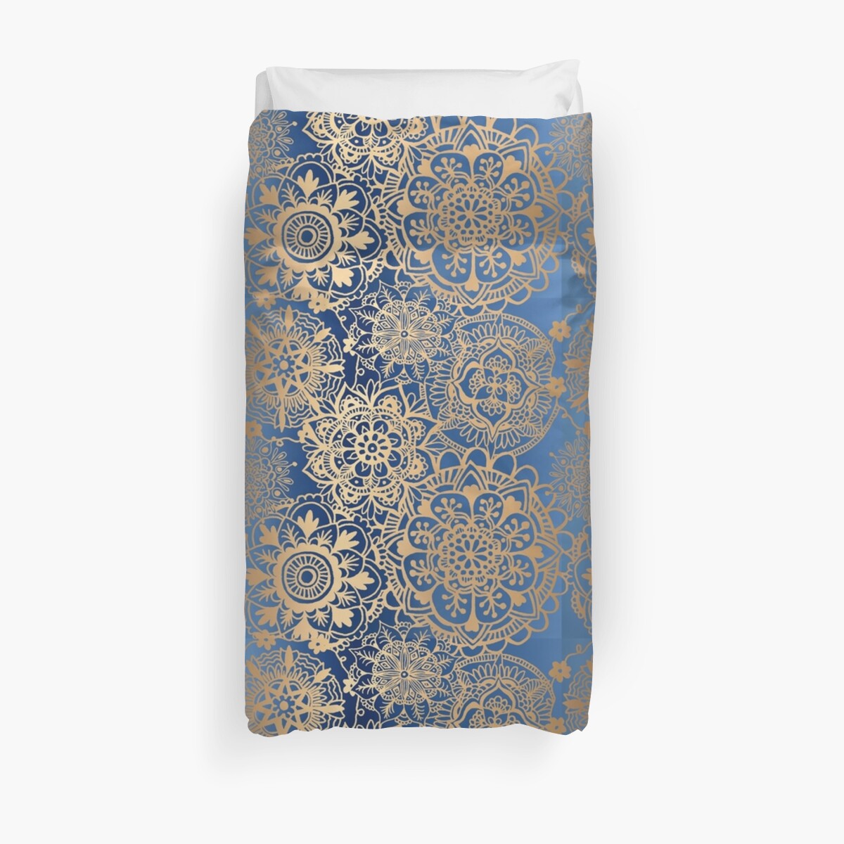 Blue And Gold Mandala Pattern Duvet Cover By Julieerindesign