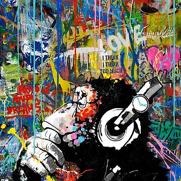 Artwork thumbnail, Monkey Thinker - Banksy Urban Contemporary Colorful Street Art -  DJ Chimp by WE-ARE-BANKSY