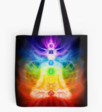Chakras and energy flow on human body art photo print Tote Bag