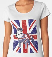 Camiseta premium de cuello ancho Bulldog Inglés y Corona