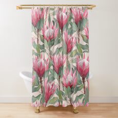 Painted King Proteas on Cream Shower Curtain