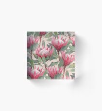 Painted King Proteas on Cream Acrylic Block