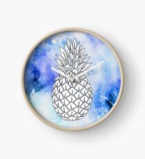 White & Blue Aquarell Ananas Uhr