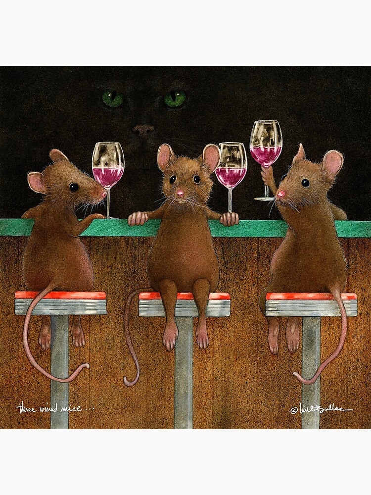 "Will Bullas print / three wined mice /animals / wine / mouse" Art