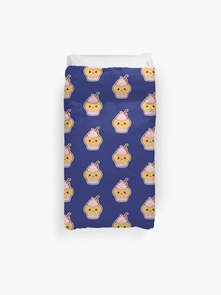 Cute Kawaii Smiling Emoticon Cupcake Duvet Cover By