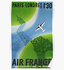 1936 Air France Paris to London Travel Poster Poster