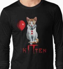 Kitten Clown Scary Fun Spooky Halloween Cat Funny Joke Design Long Sleeve T-Shirt