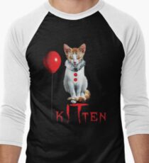 Kitten Clown Scary Fun Spooky Halloween Cat Funny Joke Design Men's Baseball ¾ T-Shirt