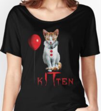 Kitten Clown Scary Fun Spooky Halloween Cat Funny Joke Design Women's Relaxed Fit T-Shirt