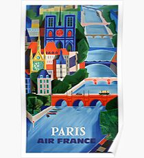 1960 Air France Paris Brücken Reiseplakat Poster