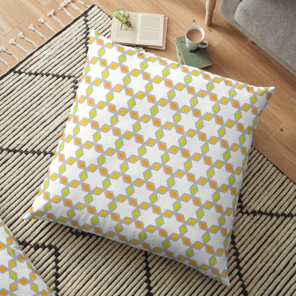 Geometric Pattern: Hexagon Star Diamond: White Floor Pillow