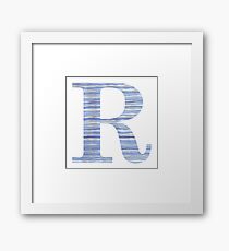 Letter R Blue Watercolor Stripes Monogram Initial Framed Print