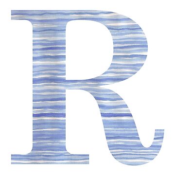 Artwork thumbnail, Letter R Blue Watercolor Stripes Monogram Initial by theartofvikki