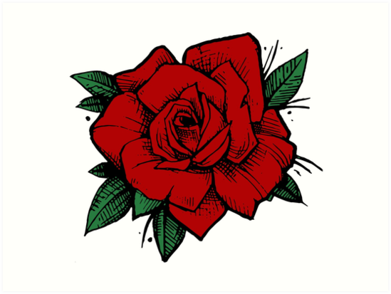 "Old School Tattoo Rose" Art Print by one-and-only | Redbubble