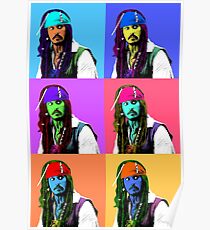 Captain Jack Sparrow Andy Warhol style Poster, Pop Art 6 Color Digital Poster Portrait. Pirates of the Caribbean. Poster