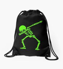 Dabbing Skeleton Green Drawstring Bag