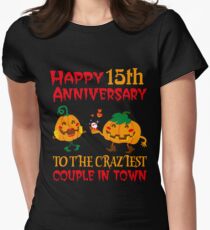 15th Wedding Anniversary T-Shirt For Couples On Halloween. Women's Fitted T-Shirt