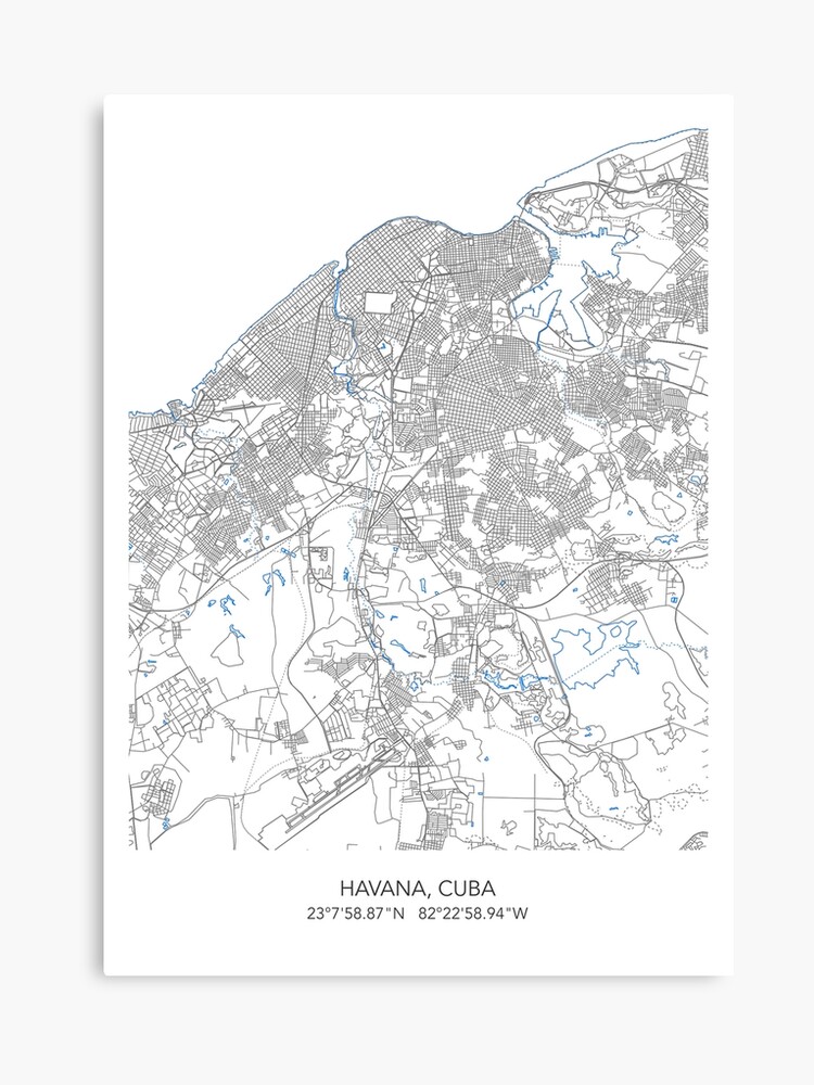 HAVANA MAP Canvas Print image regarding Printable Map of Havana called HAVANA MAP Canvas Print