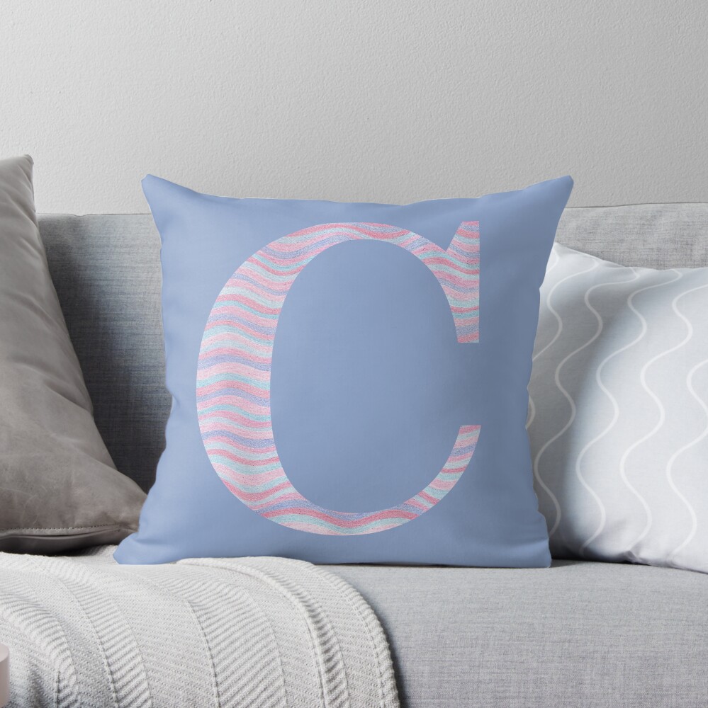 Initial C Rose Quartz And Serenity Pink Blue Wavy Lines Throw Pillow