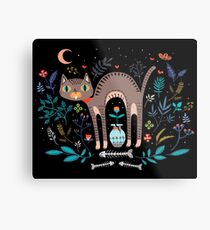 Floral and Cat at night Metal Print
