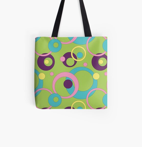 Funky Green Circles All Over Print Tote Bag