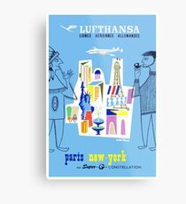 Lámina metálica Vintage Lufthansa París a Nueva York Travel Poster