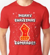 Sowjetische kommunistische Karte der frohen Weihnachten Slim Fit T-Shirt